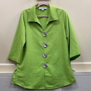 Caroline Rose Lime women’s S Button-Down 3/4 sleeve lagenlook Shirt